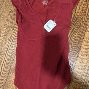 Free People Deep Red V-Neck Bodysuit
